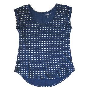 LOFT 100% Linen Navy & Gold Dot Cap Sleeve Top S